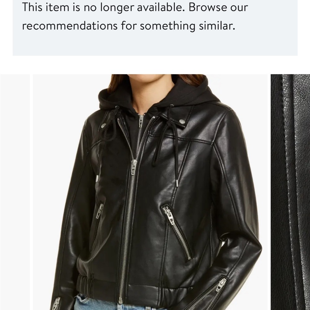 Blank NYC Black Leather Jacket with removable Hood